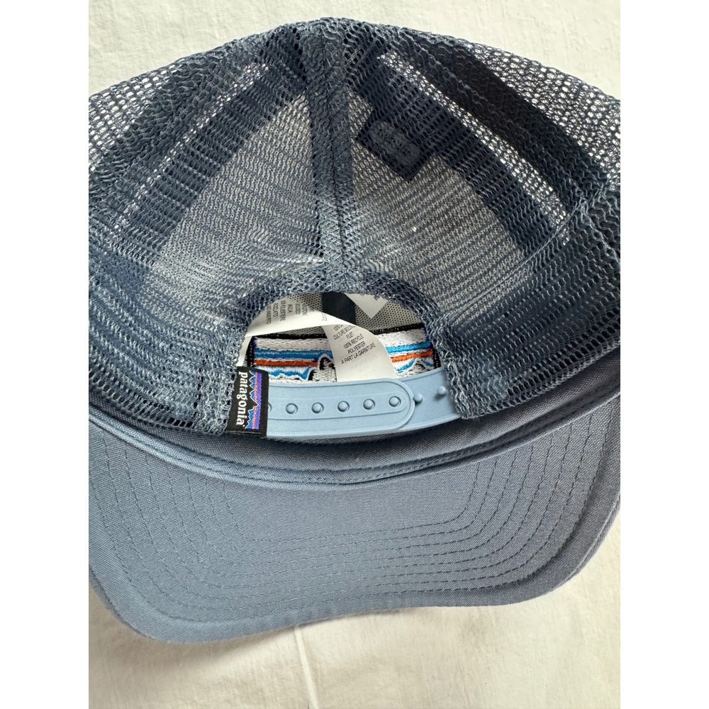 Patagonia P-6 Logo Trucker Hat Mesh Back Snapback Blue White Organic Cotton Cap - Picture 7 of 12